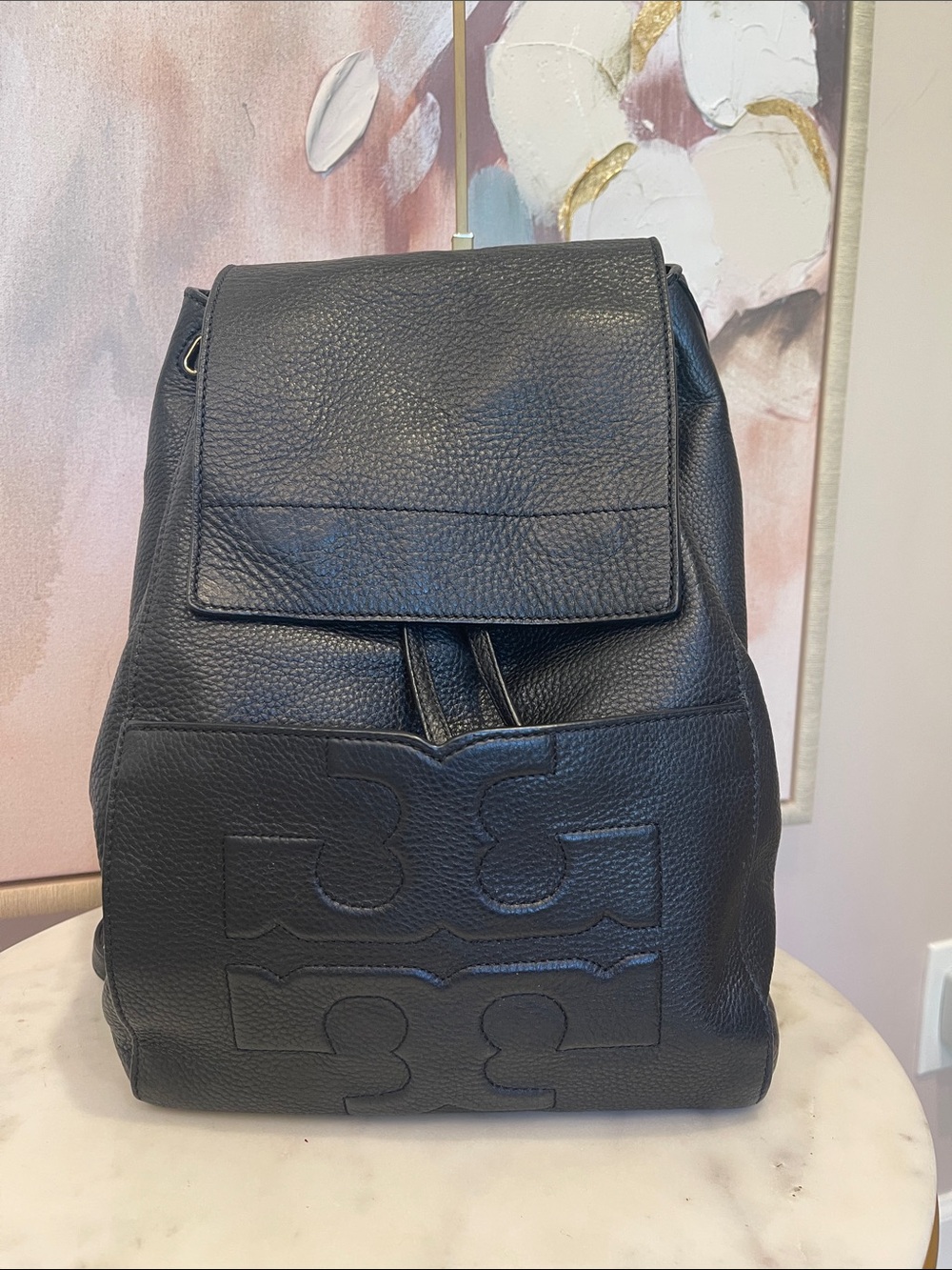 Tory Burch Black Leather Bombe T-Flap Backpack